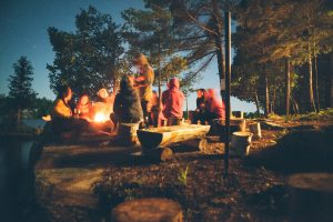 Safe and organized campfire area with a fire ring and seating.