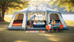 family camping with a multiroom tent